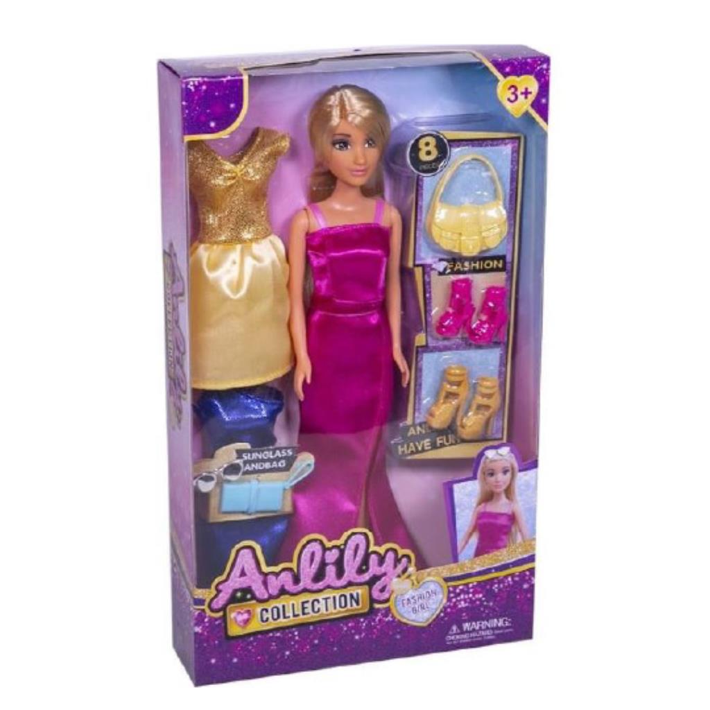 Anlily Doll with Dresses & Accessories – 8 Pieces